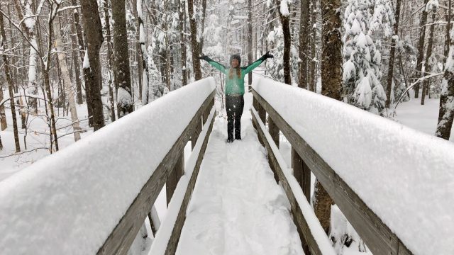 stony brook trail bridge winter snow gorham nh